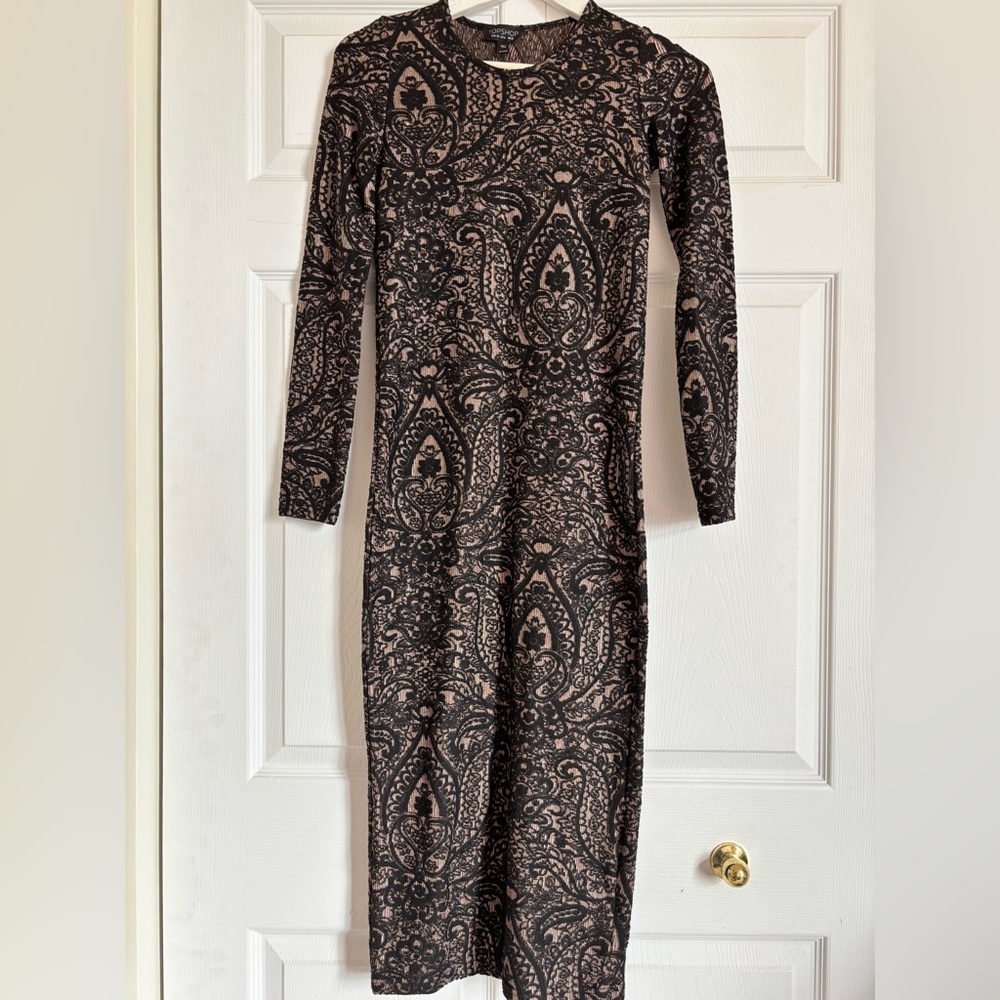 Topshop Black and Pink Long Sleeve Dress